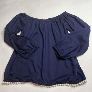 Lilly Pulitzer Enna Off Shoulder Pom Pom Tunic Blouse
